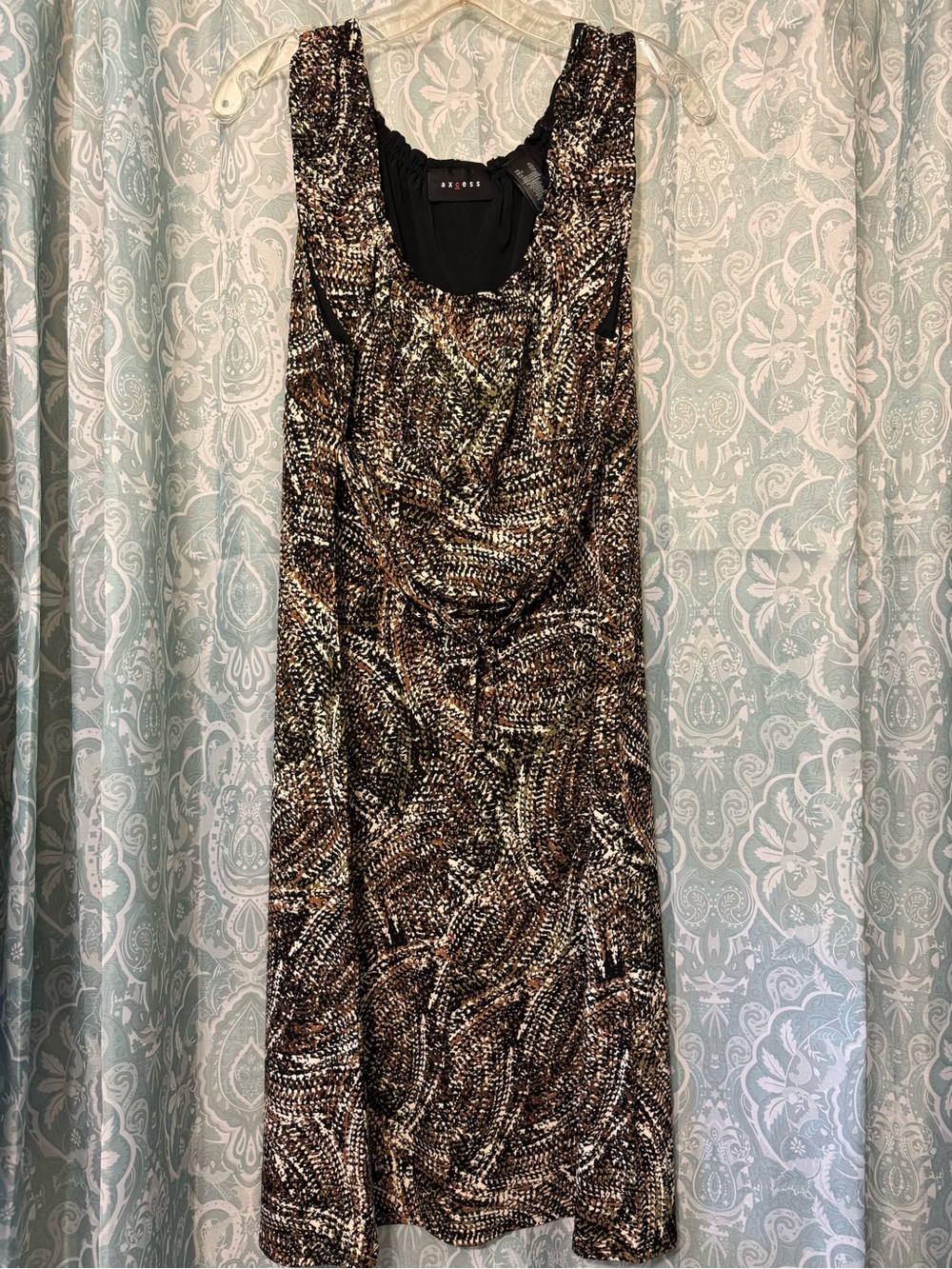Axcess Black and Brown Printed Sleeveless Midi Dress